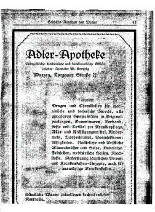 Anzeige aus dem Jahre 1926 - "Einwohnermeldebuch" der Stadt Wurzen